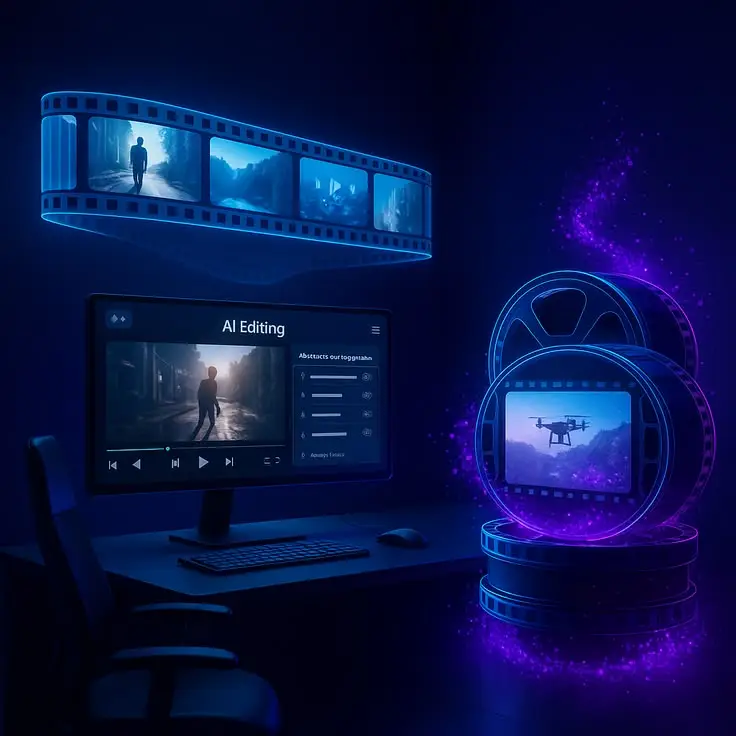 AI-assisted video production visual for enterprise marketing
